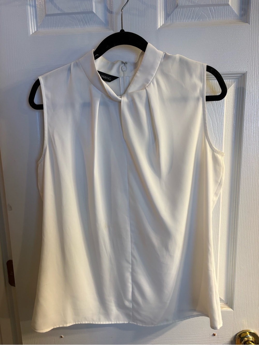Ming Wang Sleeveless Cream Pleated Mock Neck Blouse